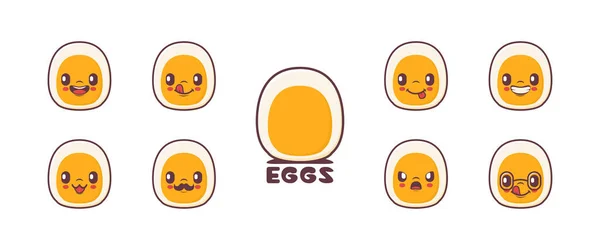 Мультфильм Про Вареные Яйца Векторная Иллюстрация Пищевых Продуктов Icon Emoticons — стоковый вектор