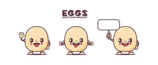 Cute Boiled Eggs Cartoon Mascot Food Vector Illustration Isolated White — Stock vektor