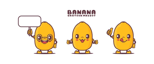 Banana Cartoon Mascot Different Expressions Fruit Vector Illustration Isolated White — Stock vektor