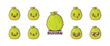 Durian cartoon. fruit vector illustration. icon, emoticons, cartoons. isolated on a white background