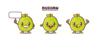 Durian cartoon mascot with different expressions. fruit vector illustration. isolated on a white background