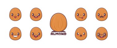 Almond cartoon. plant vector illustration. icon, emoticons, cartoons. isolated on a white background