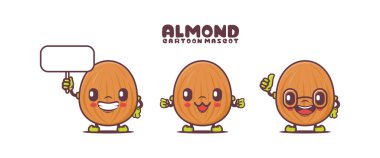 Almond cartoon mascot with different expressions. plant vector illustration. isolated on a white background