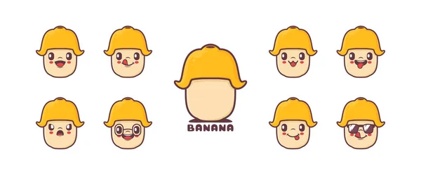 Banana Cartoon Fruit Vector Illustration Icon Emoticons Cartoons Isolated White — Stockvector