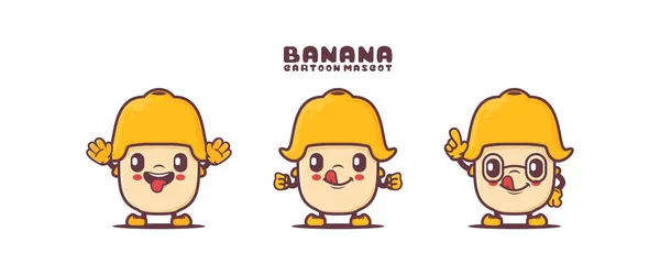 Banana Cartoon Mascot Different Expressions Fruit Vector Illustration Isolated White — Stockvector