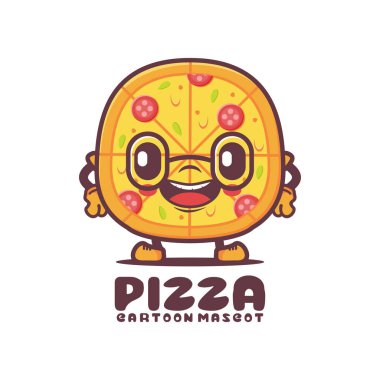 Pizza çizgi film maskotu. Fast food vektör çizimi. beyaz arkaplanda izole edilmiş