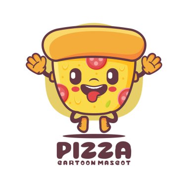 Pizza çizgi film maskotu. Fast food vektör çizimi. beyaz arkaplanda izole edilmiş
