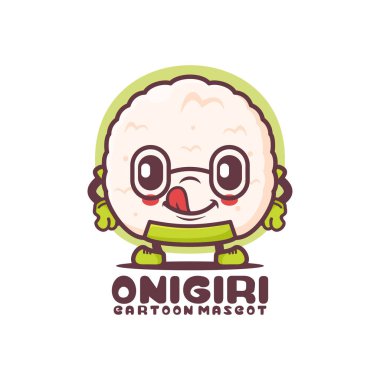 Onigiri çizgi film maskotu. Japon yemek vektör illüstrasyonu. beyaz arkaplanda izole edilmiş