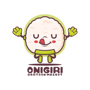 Onigiri çizgi film maskotu. Japon yemek vektör illüstrasyonu. beyaz arkaplanda izole edilmiş