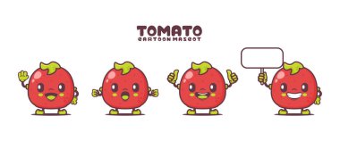 Farklı ifadeli domates çizgi film maskotu. bitki vektör illüstrasyonu.