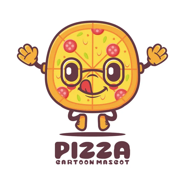 Pizza Cartoon Maskottchen Fast Food Vektorillustration Isoliert Auf Weißem Hintergrund — Stockvektor