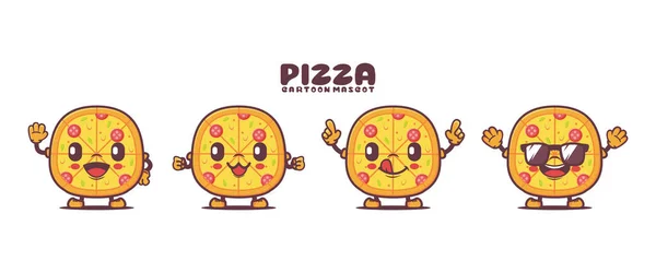 Farklı Ifadeleri Olan Pizza Çizgi Film Maskotu Fast Food Vektör — Stok Vektör