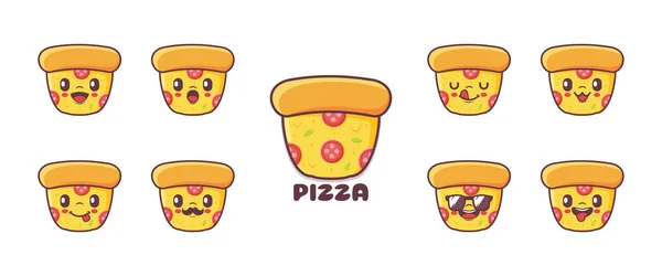 Desenhos Animados Pizza Ilustração Vetor Fast Food Ícone Expressão — Vetor de Stock