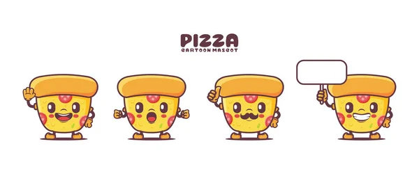 Farklı Ifadeleri Olan Pizza Çizgi Film Maskotu Fast Food Vektör — Stok Vektör