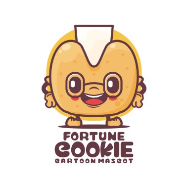 Şans kurabiyesi çizgi film maskotu. Yemek vektör çizimi. beyaz arkaplanda izole edilmiş