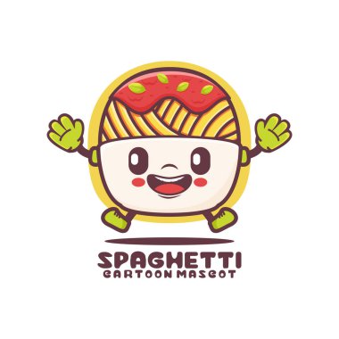 Spagetti çizgi film maskotu. İtalyan makarna çizimi. beyaz arkaplanda izole edilmiş