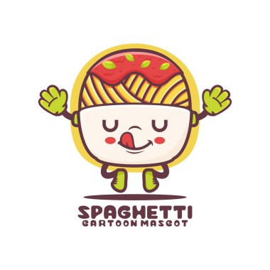 Spagetti çizgi film maskotu. İtalyan makarna çizimi. beyaz arkaplanda izole edilmiş