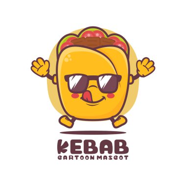 Kebap çizgi film maskotu. Yemek vektör çizimi. beyaz arkaplanda izole edilmiş