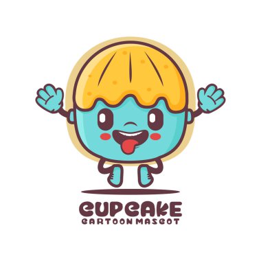 Fincan kek çizgi film maskotu. Yemek vektör çizimi. beyaz arkaplanda izole edilmiş