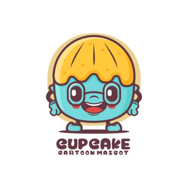 Fincan kek çizgi film maskotu. Yemek vektör çizimi. beyaz arkaplanda izole edilmiş