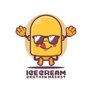 dondurma çizgi film maskotu. Yemek vektör çizimi. beyaz arkaplanda izole edilmiş