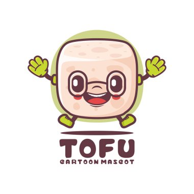 Tofu çizgi film maskotu. Yemek vektör çizimi. beyaz arkaplanda izole edilmiş