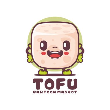 Tofu çizgi film maskotu. Yemek vektör çizimi. beyaz arkaplanda izole edilmiş