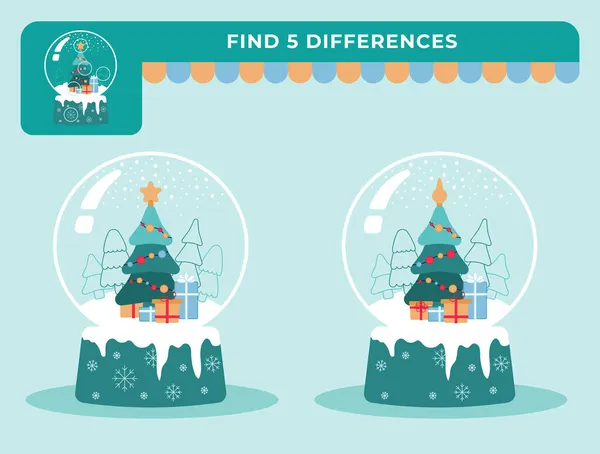 Najít Rozdíly Hra Pro Děti Vánoční Děti Hra Vánoční Strom — Stockový vektor