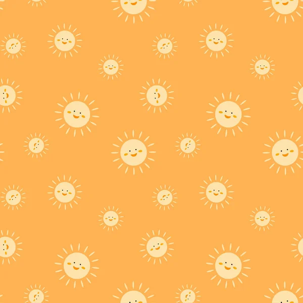 Warm Summer Seamless Sun Pattern — Stock Vector