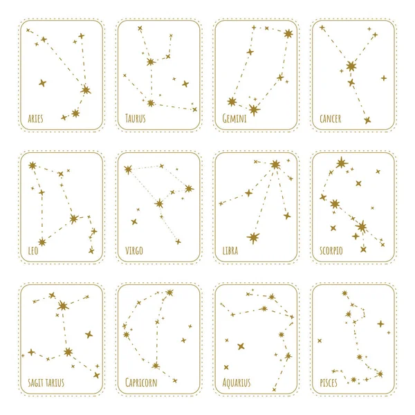 Vector Signos Del Zodíaco Tarjetas Constelaciones Estelares — Vector de stock