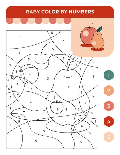 Number Coloring Game Children Autumn Fruits Apple Pear Children Game — 图库矢量图片