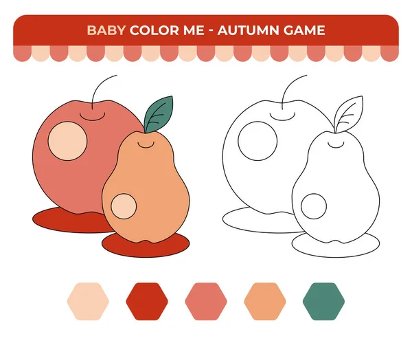 Coloring Book Children Autumn Fruits Apple Pear Children Game — 图库矢量图片