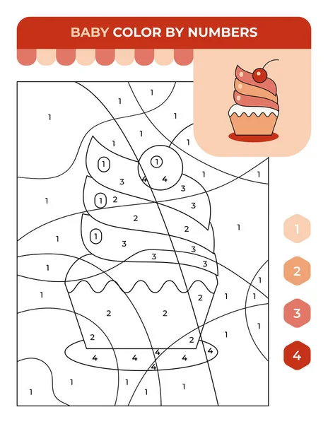 Number Coloring Game Children Cupcake Cherry Autumn Children Game — 图库矢量图片