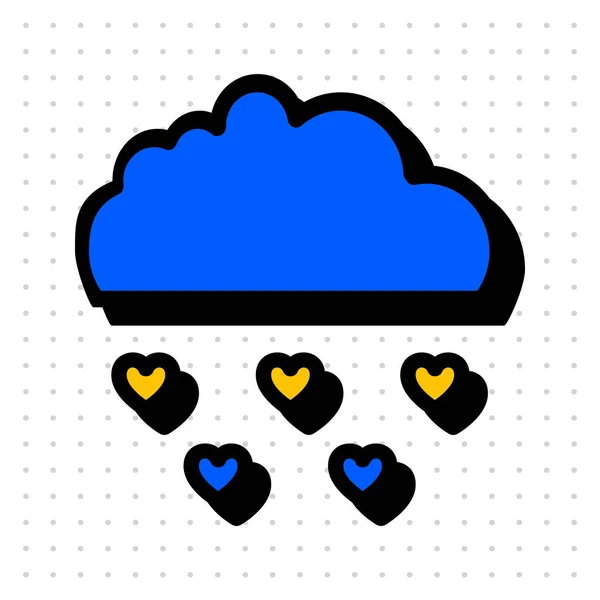 Sarı ve mavi bulutlu kalpler etiketli