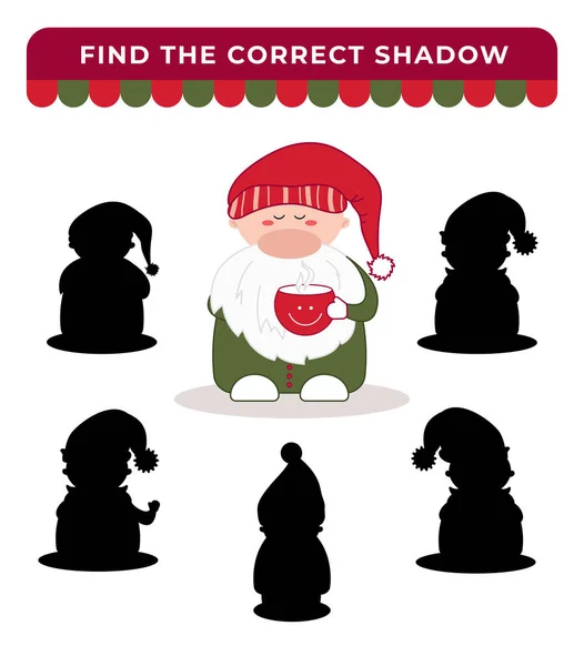 Санта Клаус Найдите Правильную Тень Образовательная Игра Детей — стоковый вектор