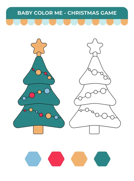 Coloring Book Children Christmas Children Game Christmas Tree — Stock Vector