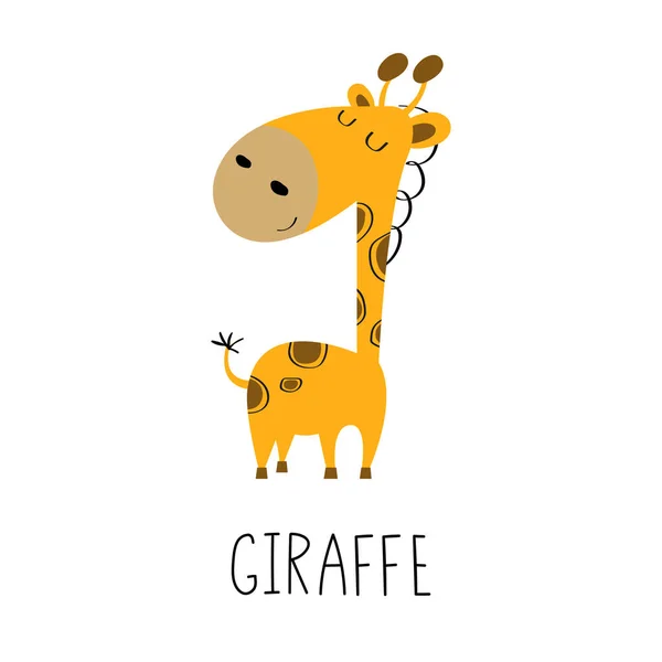 Ilustrace Roztomilé Žirafy Zvíře Safari Kresleném Stylu Ručně Psaný Text — Stockový vektor