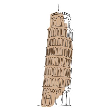 İtalyan Pisa Kulesi çizimi. Beyazda izole edilmiş. Yaslı simge. El çizimi bina.