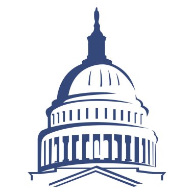 Capitol binası silueti. Beyazda izole edilmiş. Washington DC 'de. Logo, yazdırma şablonu.