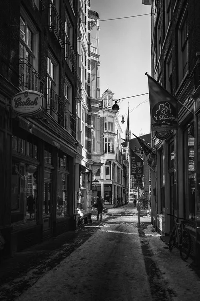 Amsterdam Netherlands February 2021 Narrow Streets Amsterdam Black White Stock Photo