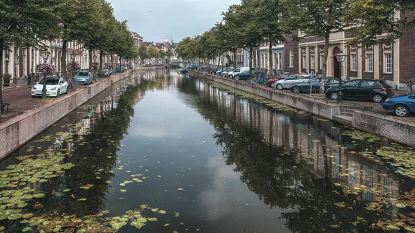 Canal Leiden Nizozemsko Městská Letní Krajina — Stock fotografie