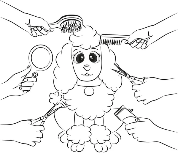 给黑人和白人儿童配色的书 采用平面向量式宠物整形工具的狗 — 图库矢量图片