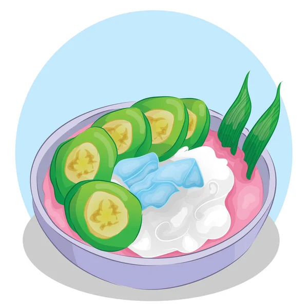 Nourriture Ramadan Dessinée Main Indonésie Kolak Pisang Ijo Compote Bananes — Image vectorielle