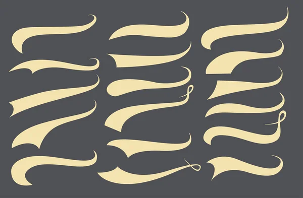 Calligraphic swoosh svans set, understryk markören streck. Sport logotyp typografi element. Sms:a bokstäver svans för bokstäver eller baseball klubb. Vektorillustration — Stock vektor