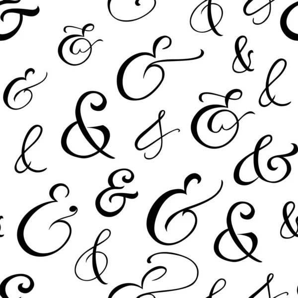 Typography ampersand seamless pattern. Vintage elegance script symbol for wedding poster or invitation. Decorative ornament, flourish letterign element. Vector illustration — Stock Vector