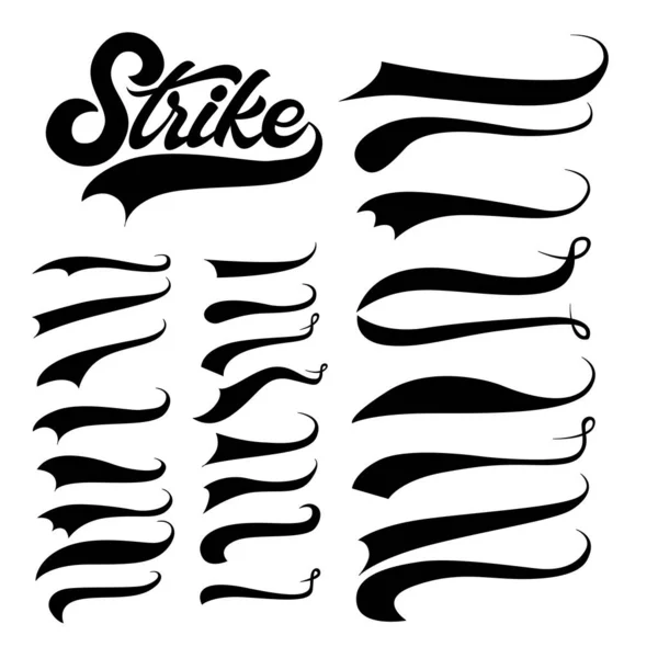 Swoosh ve çarpıcı tipografi kuyrukları şekli. Atletizm tişörtü için altı çizili dalga çizgisi. Vektör vuruşları ayarlandı