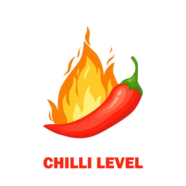 Chilli pepper spicy food level. Icons with fire flames. Vector illustration — Stockvector