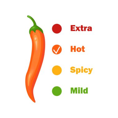 Acı baharatlı ve alev biberli. Beyaz arka planda kırmızı acı biberli Infographic tasarım şablonu. Vektör illüstrasyonu