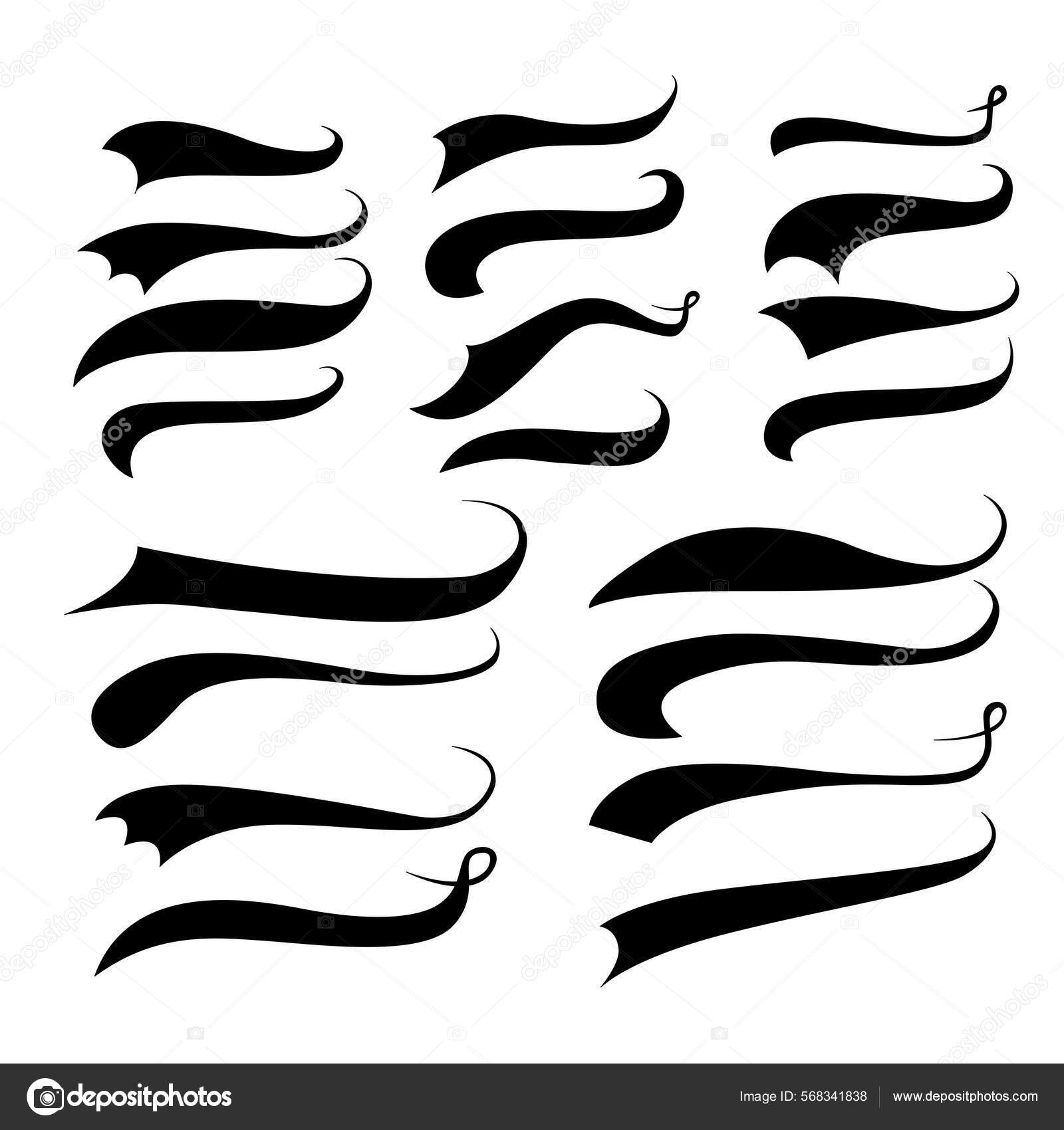 Calligraphic swoosh tail set, underline marker strockes. Sport logo  typography elements. Texting letters tail for lettering or baseball club.  Vector illustration Stock Vector by ©Astarte7893 568341838, image size:1600x1700