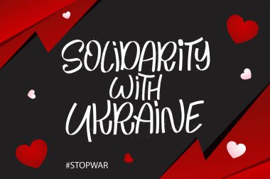 Ukrayna ile dayanışma. Harf çizmeyi bırak. Tipografi özgürlük ve dayanışmadan alıntı yapıyor. Vektör illüstrasyonu